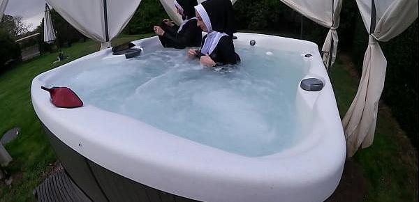  Two Naughty Nuns Get Wet In The Hot Tub